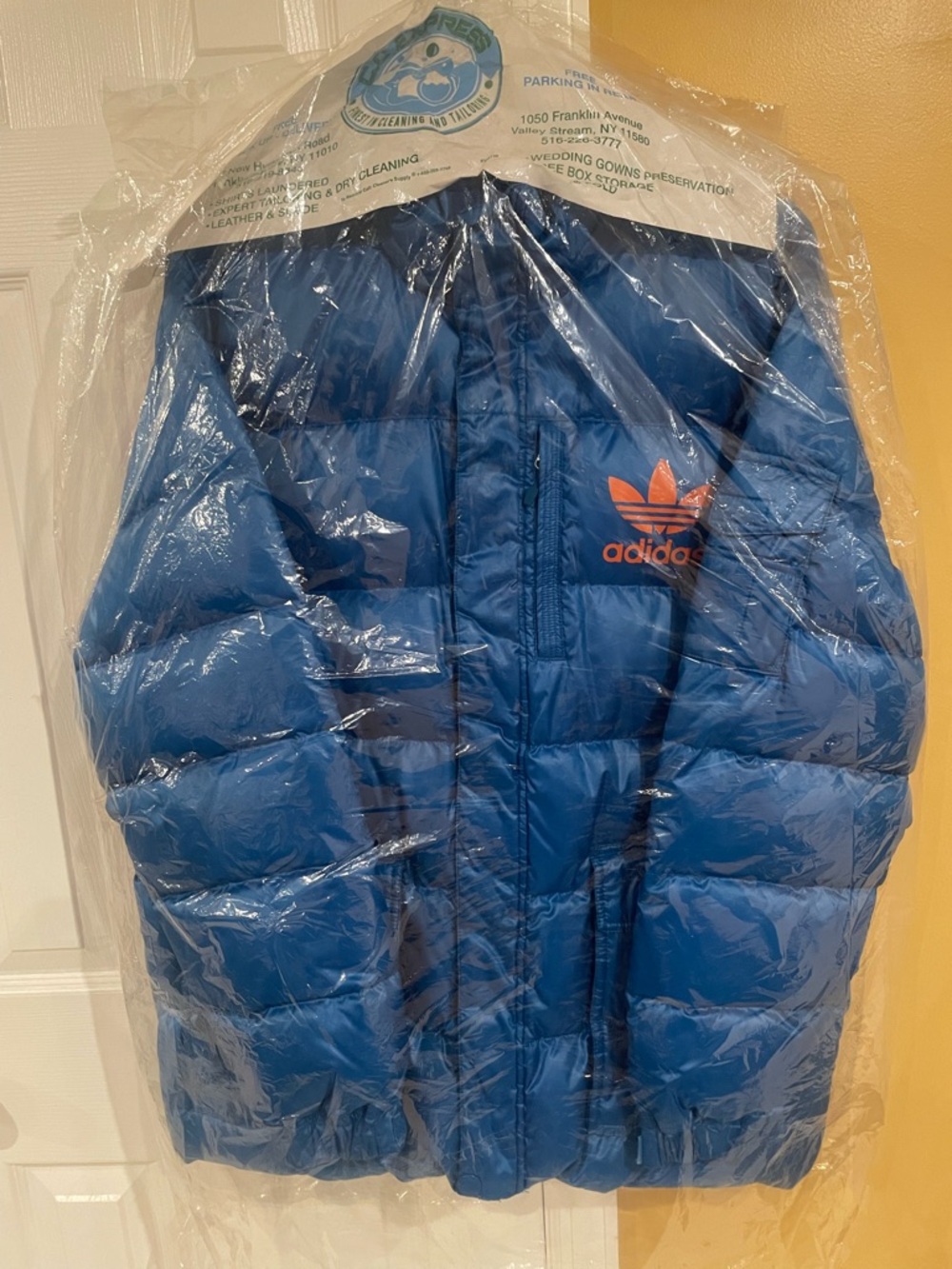 adidas Blue Puffer Jacket with Orange Trefoil